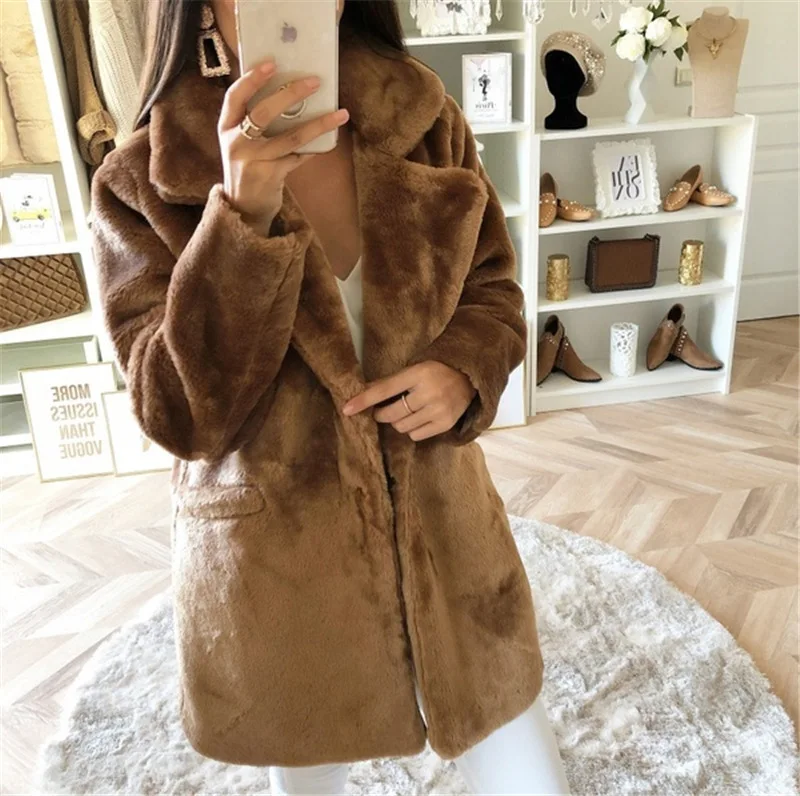 Autumn Winter Faux Fur Coats Long Sleeve Looseelegant Office Lady Outwear Jackets Fur Coat Women loose Jacket 2022 Fashion