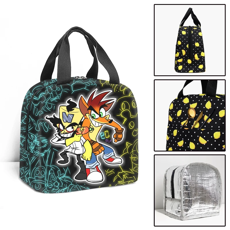 Game Crash Bandicoot Print Kids School Insulated Lunch Bag Thermal Cooler Tote Food Picnic Bags Children Travel Lunch Bags