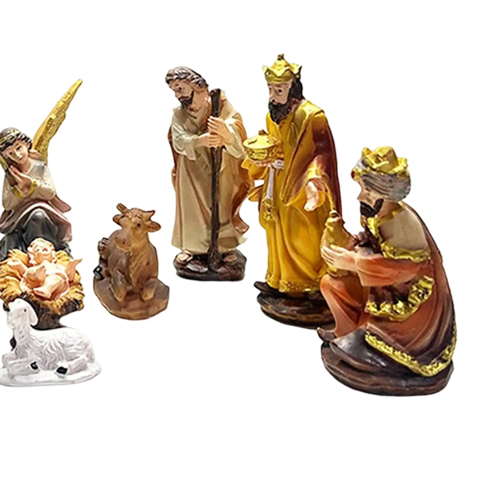 

Nativity Figurine Religious Worship Holy Family Sacred Christmas Birth of Jesus Statue Set for Office Shelf Desk Church