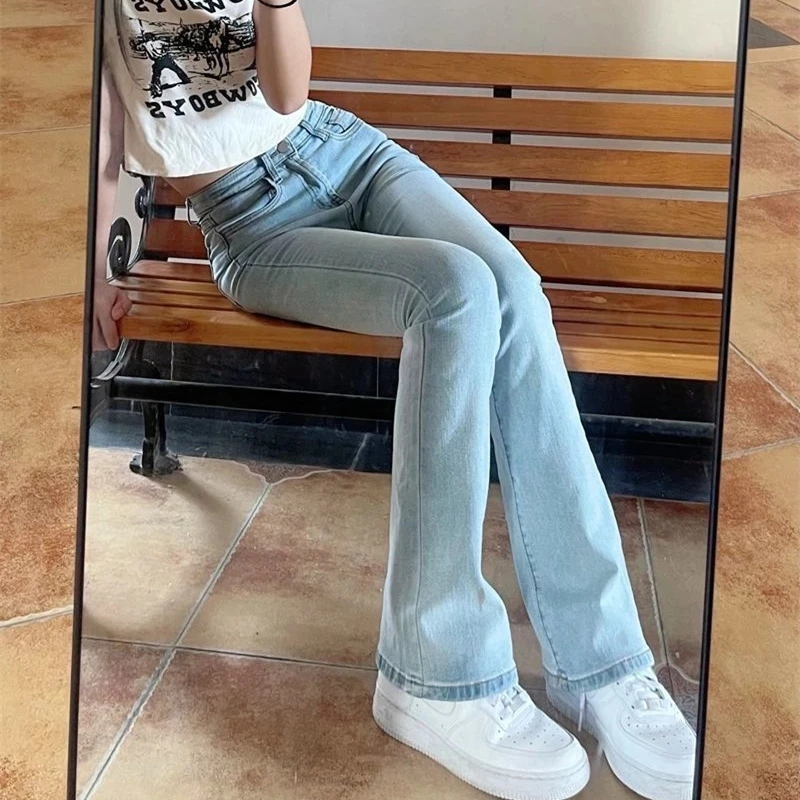 

High Waist Jeans Women Trumpet Full Length Jeans Female Lady Streetwear Elastic Slim Denim Stretch Loose Fashion Trousers