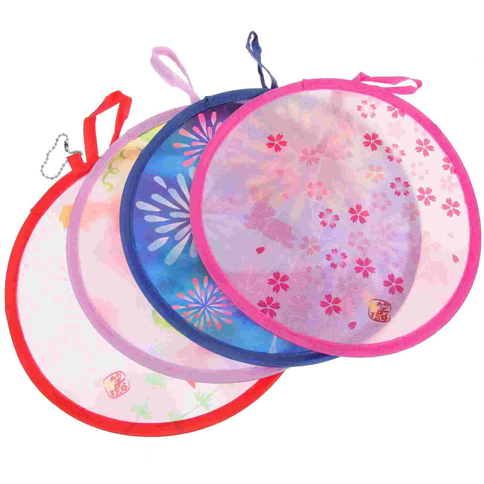 

4 Pcs Handheld Mini Fan Retro Kids Dancing Polyester Round Performance Circular Woman