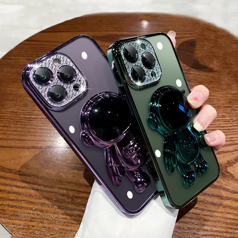 

Glitter Diamond Astronaut Plating Phone Case For iPhone 14 13 12 11 Pro Max 13Pro 14 Plus Shockproof Clear Bumper Soft Cover