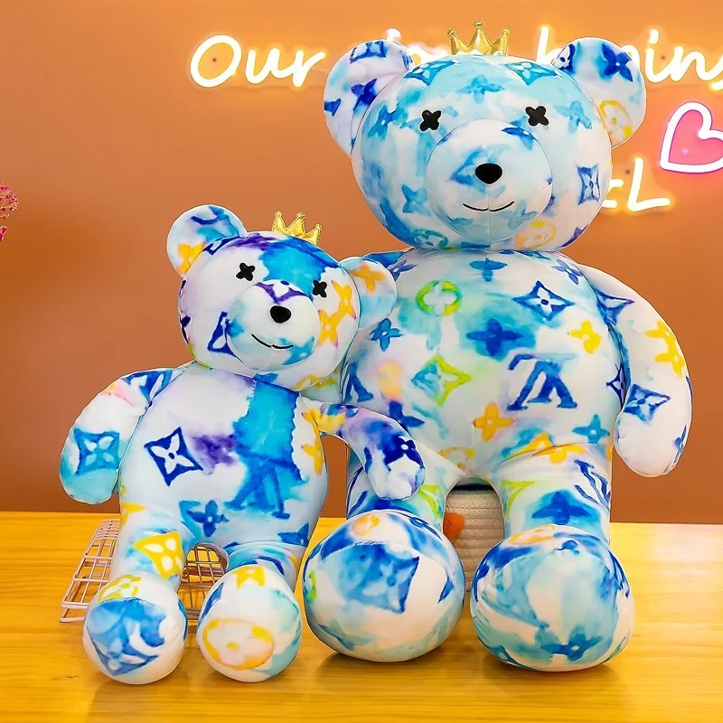 

Crown Bear Plush Toy Doll Print Camouflage Bear Kawaii Sleeping Pillow Girl Gift Plush Doll Stuffed Toy Pillow Dolls Figures