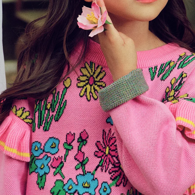 Girls Sweater Set 2022 Autumn Printing Korean Girls Sweater Fashion Pink Girls Skirts Cotton Girls Clothes Children's Clothing