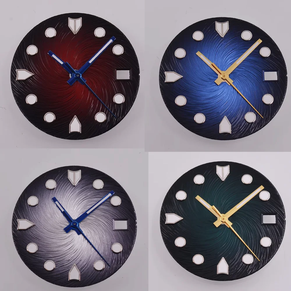 Синие/белые/красные/зеленые часы с циферблатом зеленые светящиеся стрелки 28 5 мм