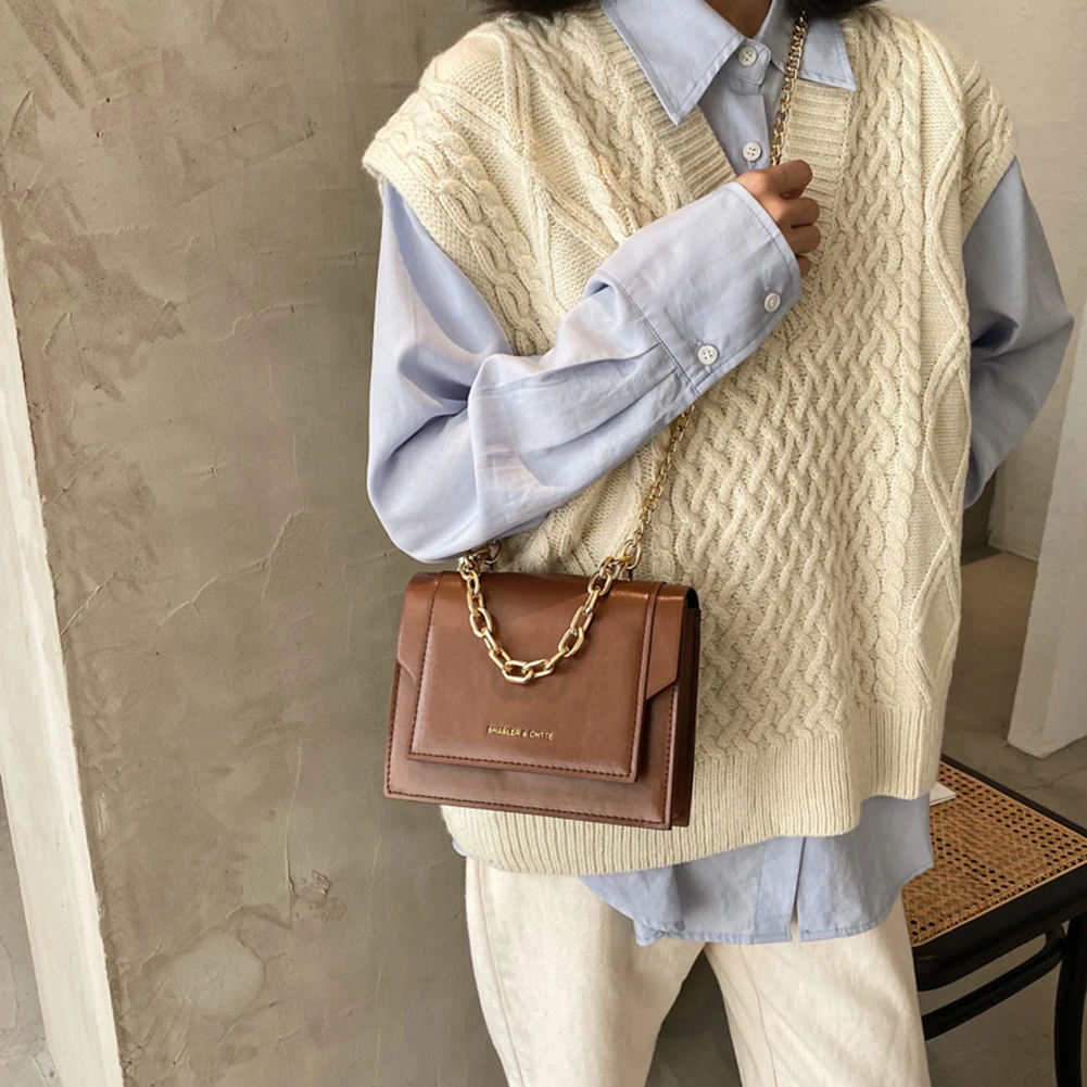 

Простые сумки через плечо, женские маленькие дорожные сумки на цепочке, однотонная простая сумка-мессенджер из искусственной кожи для женщ...