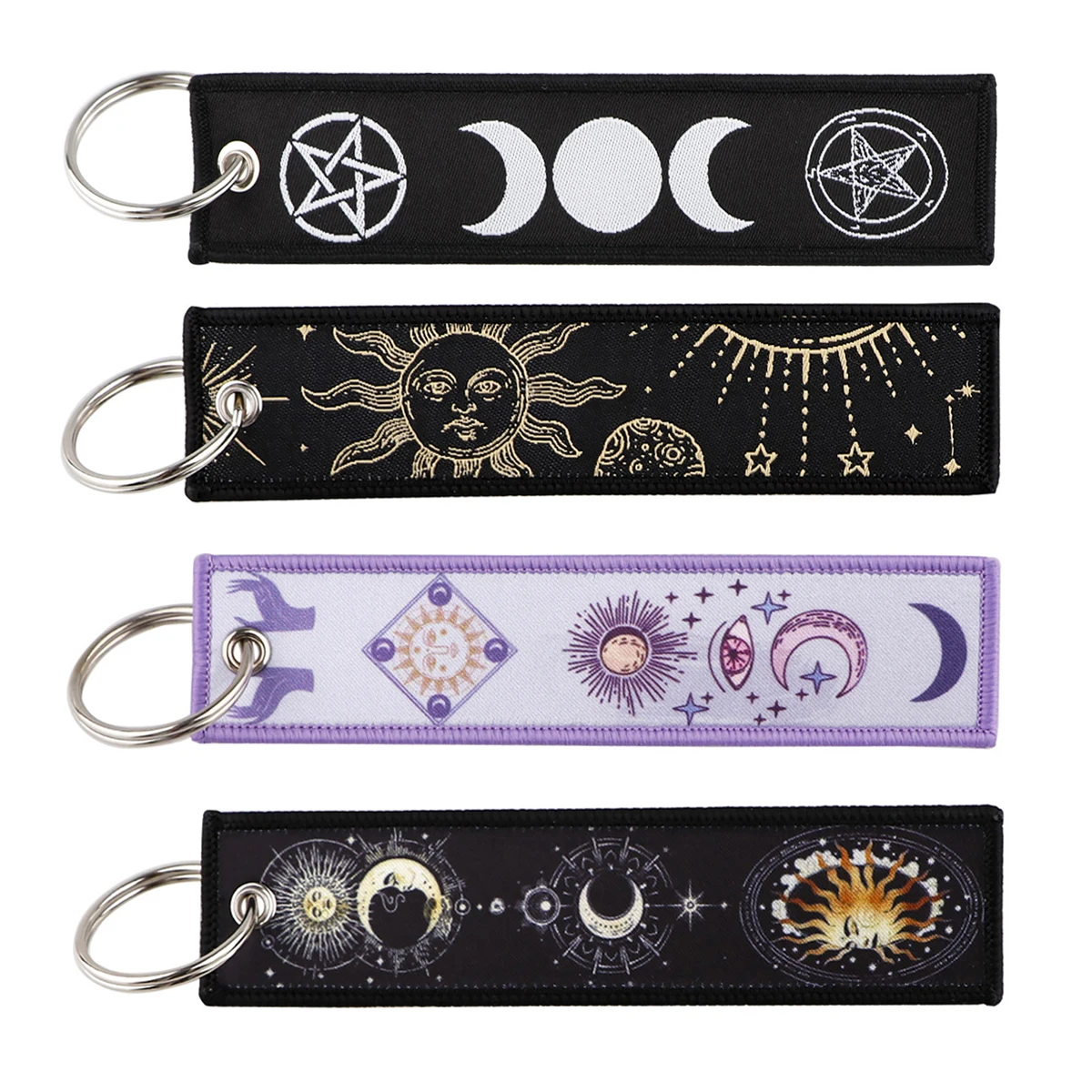 

Sun and Moon Key Chain for Motorcycles Cars Men Key Fobs Holder Key Ring Embroidery Key Tag Accessories Gift