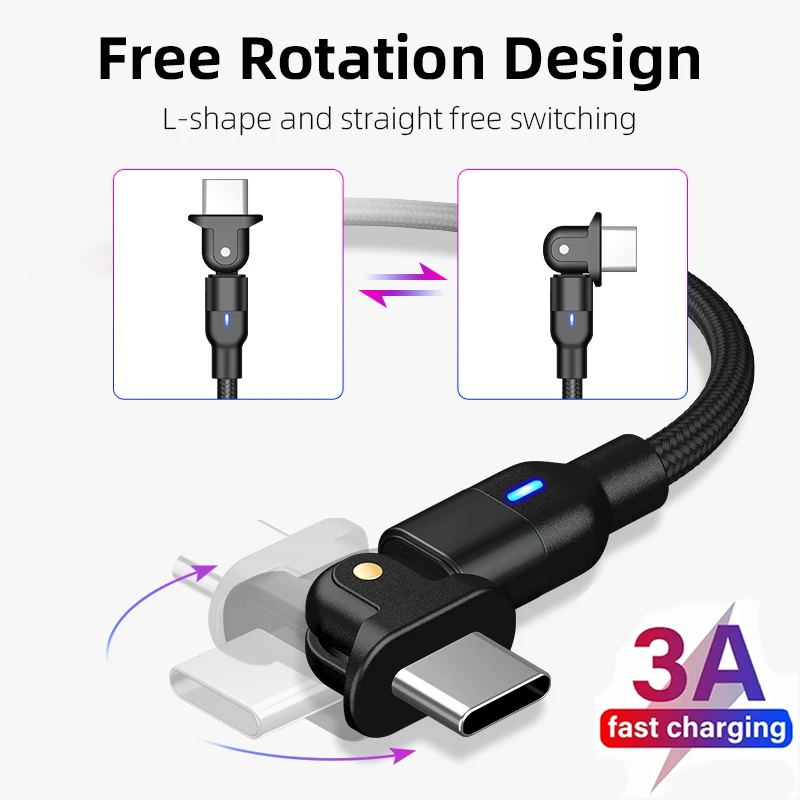 

USB-кабель для быстрой зарядки с поворотом на 180 градусов, 3 А