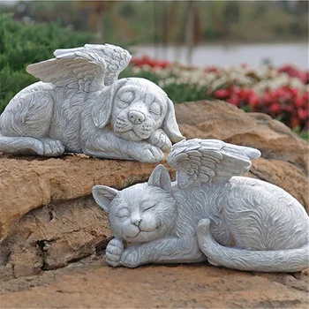 Resin Angel Dog Cat Statue Garden Decor Puppy Tombstone Sculpture Ornaments Gifts for Yard Home Decoration 1