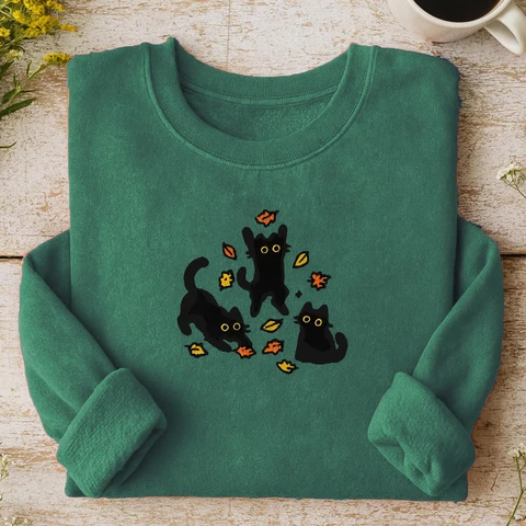 SHYUTEE Толстовка с черными кошками и осенними листьями
