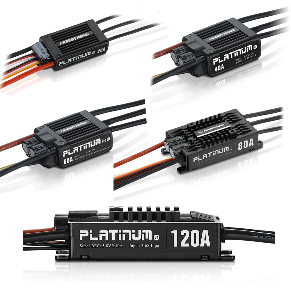 

HOBBYWING Platinum 25A/40A/60A/80A/120A ESC 3-6S Brushless Speed Controller for RC Airplane Aircraft Helicopter Fixed-wing F3A