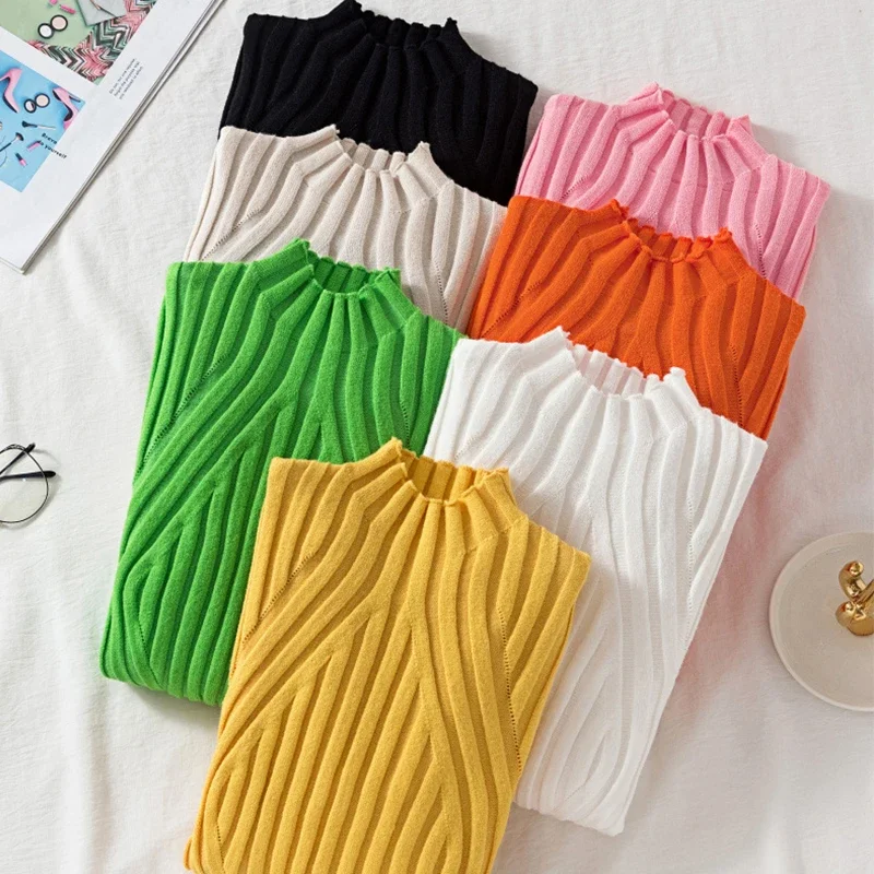 

Knitted Sweater Women Pullover 2023 Half Turtleneck Jumper Sweater Autumn Winter Solid Slim Chic Streetwear Long Sleeve Top Y2K