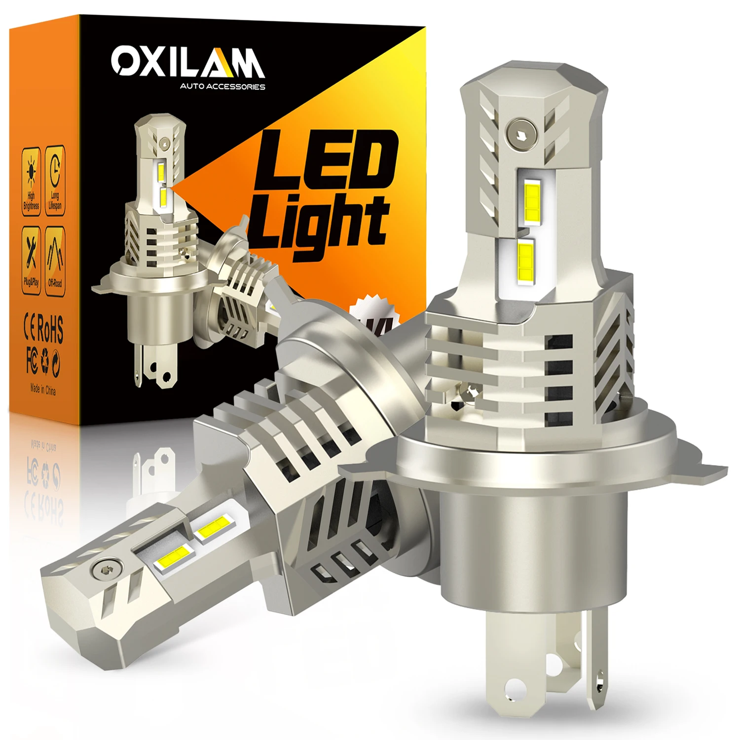 OXILAM 2Pcs 12000LM 60W H4 LED Headlight 5530 CSP 12V 6000K Super White H4 9003 HB2 LED Hi Low Car Bulb H4 Mini Fanless Wireless