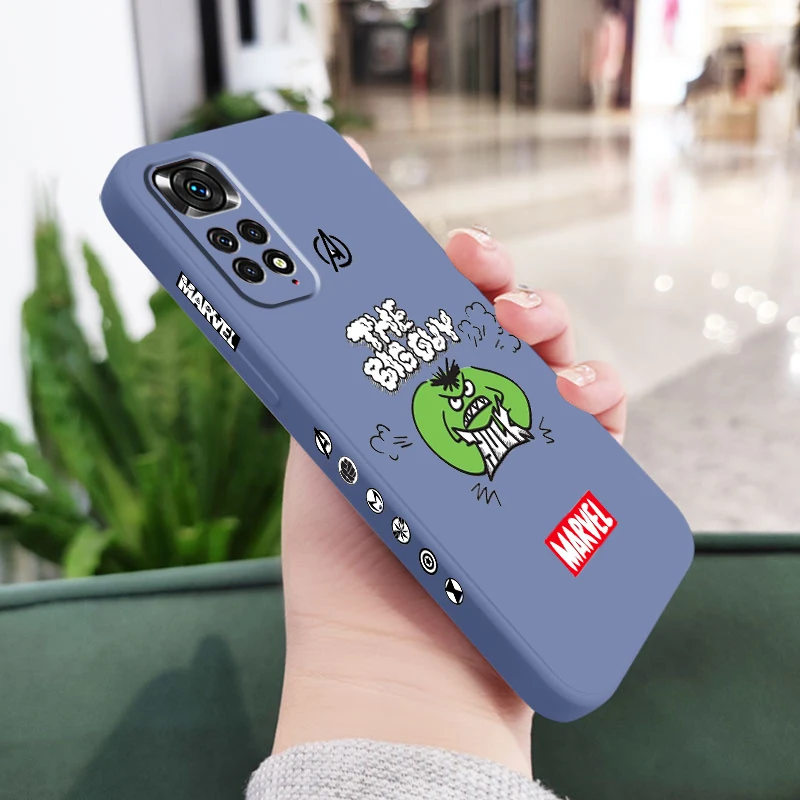 

Marvel Cute Captain America Phone Case For Redmi Note 12 11T 11S 11E 10S 10T 10 9T Pro Plus Liquid Left Rope