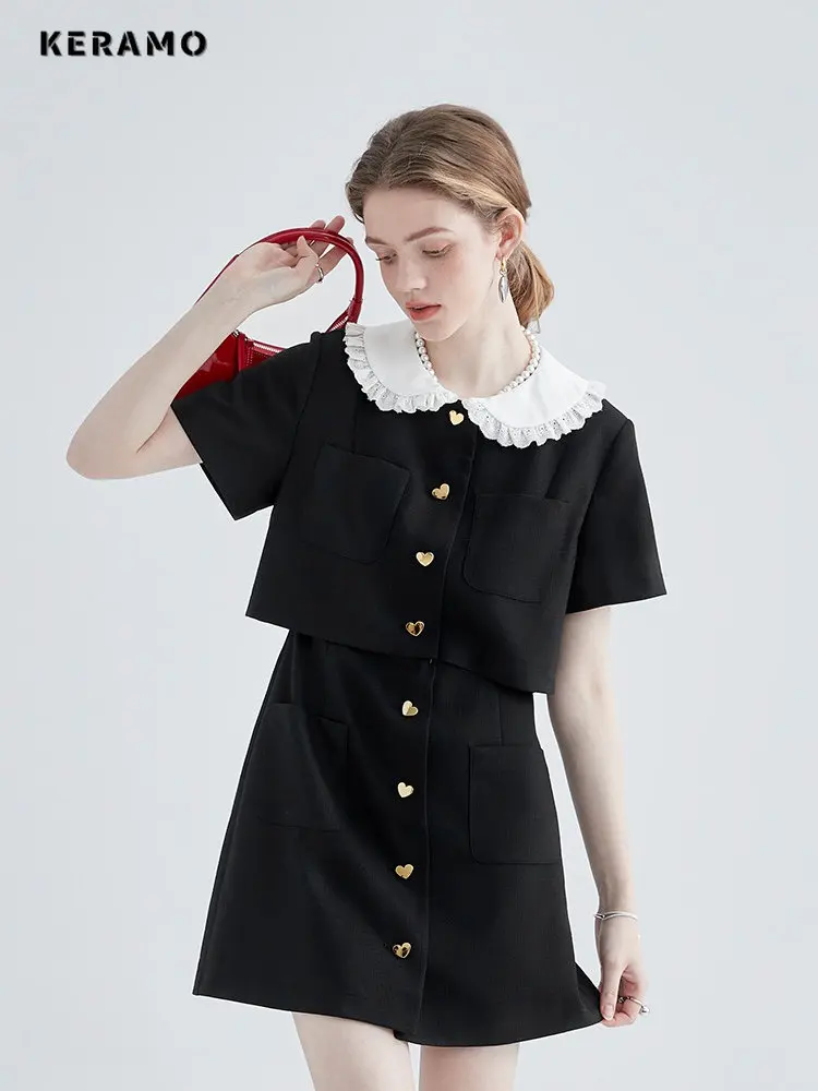 

Платье-рубашка женское из двух частей с воротником-куклой во французском стиле, однобортное Летнее мини-платье в английском стиле преппи