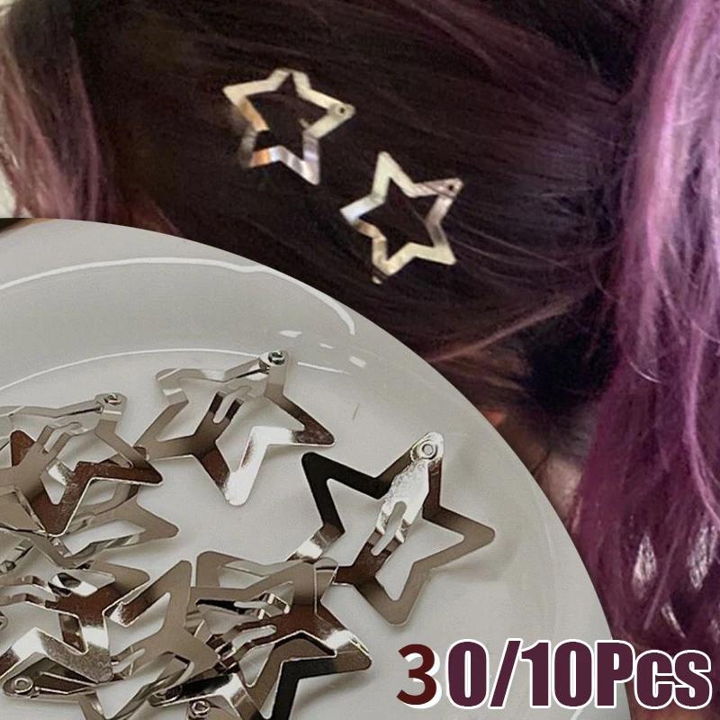 

10/20/30Pcs Star Hairpins Y2K Mini Hair Clips Alloy Punk Barrette Hair Pin Simple Silver Metal Snap Clip Women Hair Accessories