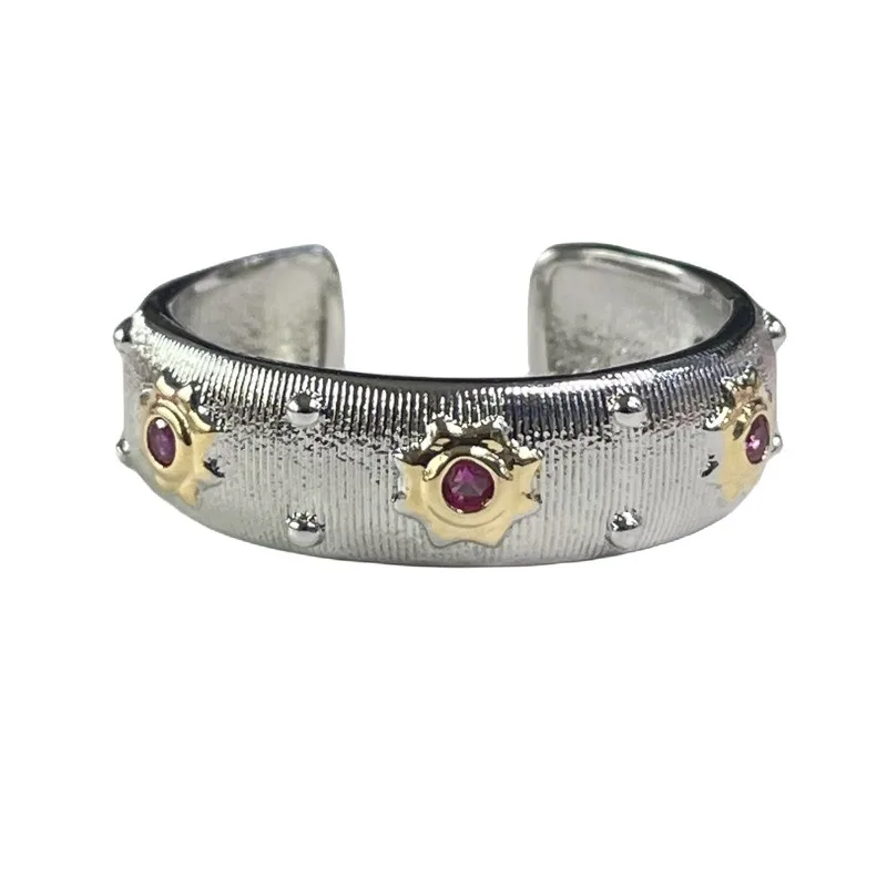 Новые открытые медные кольца в стиле ретро с проволокой и сапфиром Для Женщин