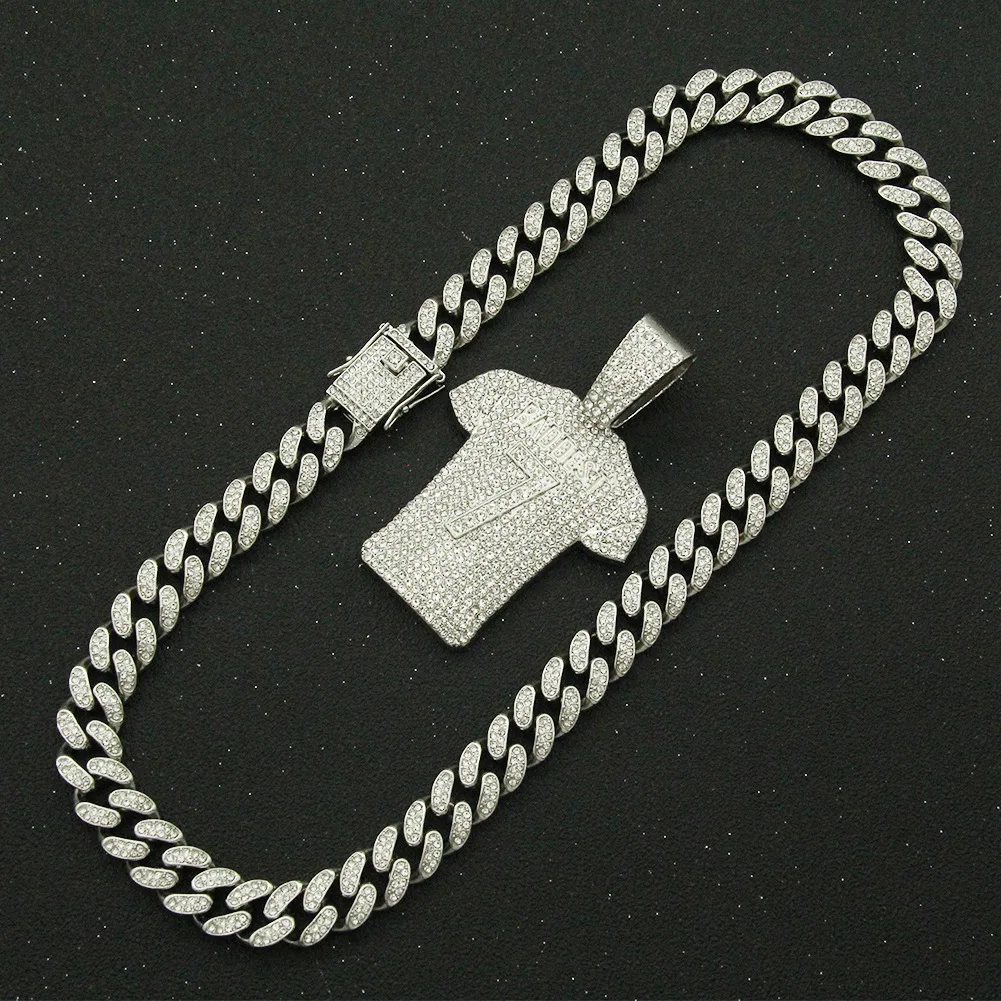 

Iced Out Cuban Chain Bling Diamond Jersey Number 7 Rhinestone Pendants Mens Necklaces Chain Cool Fashion Charm Jewelry Choker