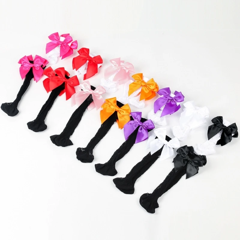 

1 Pair Toddler Girl Summer Socks Cute Bowknot Fishnet Knee High Stockings for Party Dress