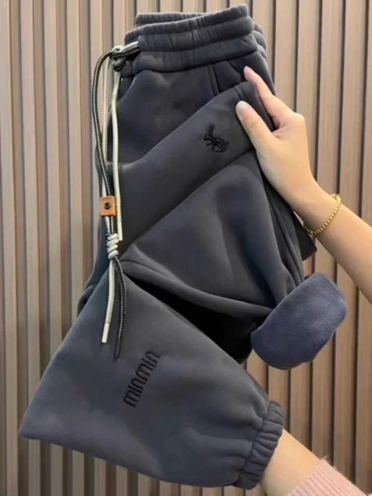 Большие размеры толстые спортивные штаны на флисовой подкладке женские зимние