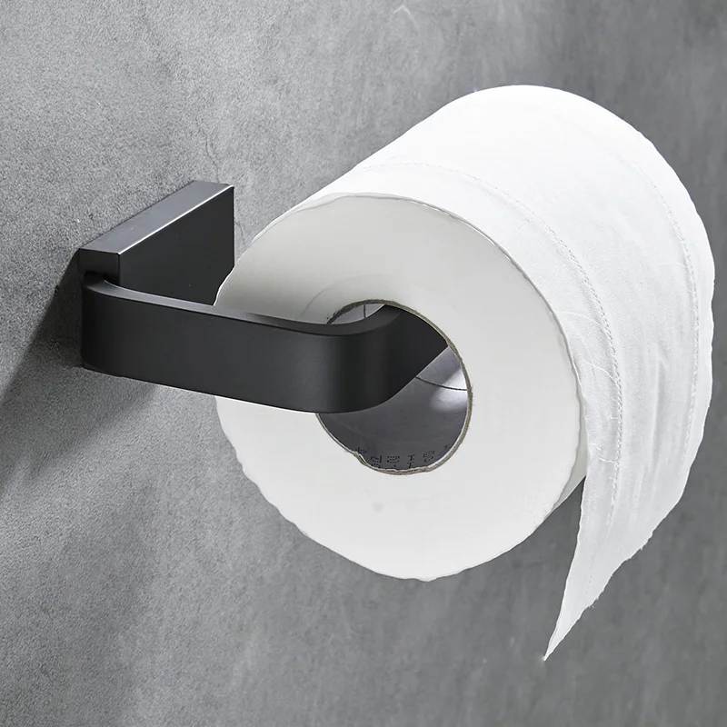 

Toilet Paper Holder Matte Black, Toilet Tissue Roll Holders Dispenser Wall Mounted for Bathroom Aluminum Modern Square Style