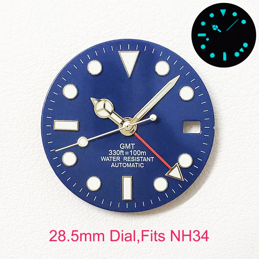 GMT циферблаты Master Hands NH34 28 5 мм пользовательский S логотип DIY циферблат синий