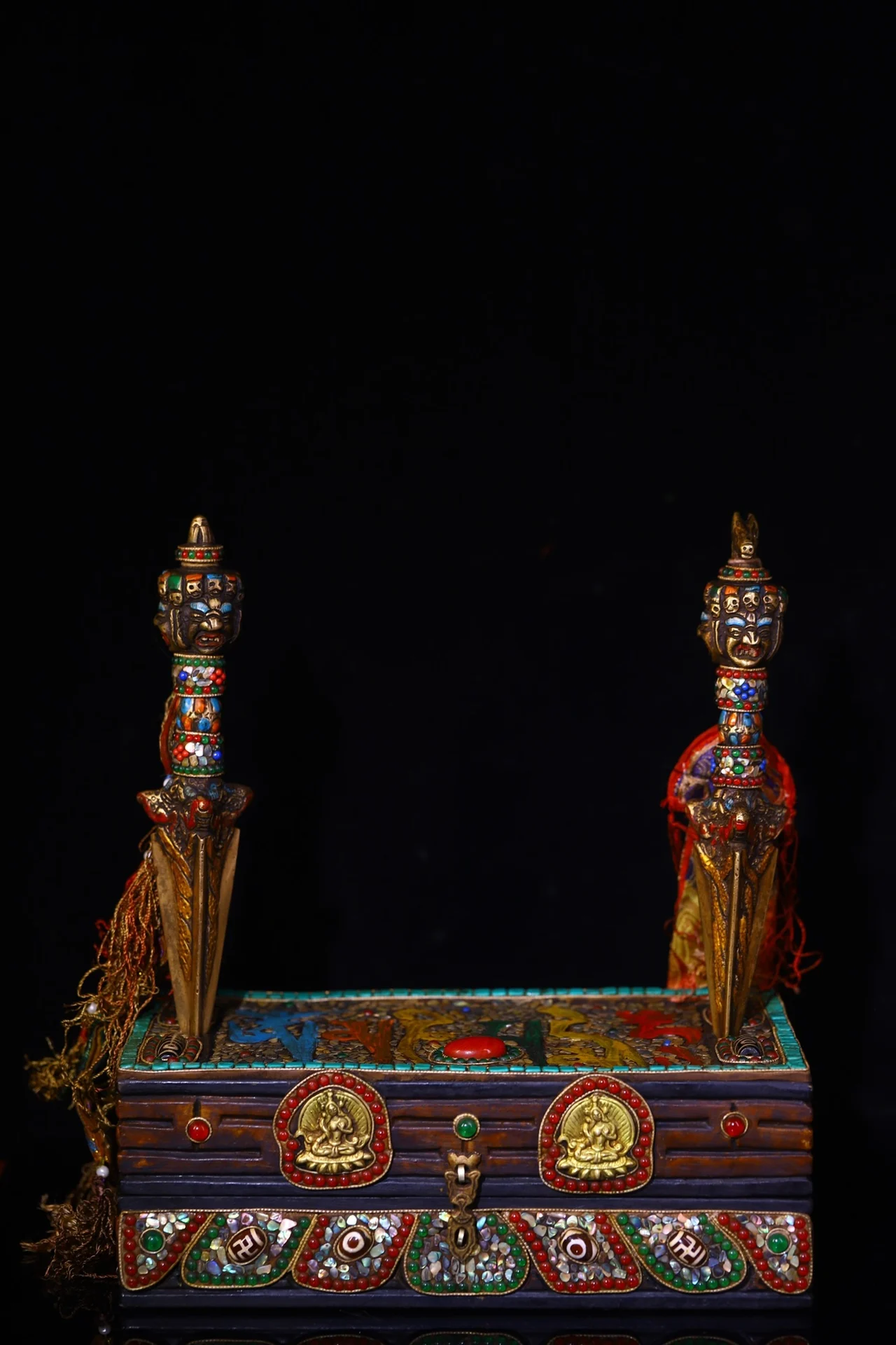 11-дюймовая коллекция тибетского храма старая бронзовая мозаика драгоценный