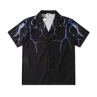 Рубашка мужская с принтом молнии, Повседневная модная тонкая свободная пляжная сорочка с лацканами, В гавайском стиле Харадзюку, с коротким рукавом, лето 2021