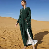 dark green beaded diamonds arab burqa middle east womens muslim dress cardigan long outside kimono femme musulmane
