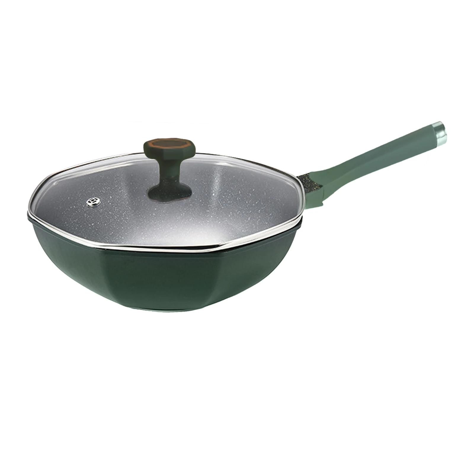 

Non-stick Wok Maifan Stone Octagonal Wok Stir Fry Pans With Lid Comfortable Handle Aluminum Deep Frying Pan Cooking Pan Wok