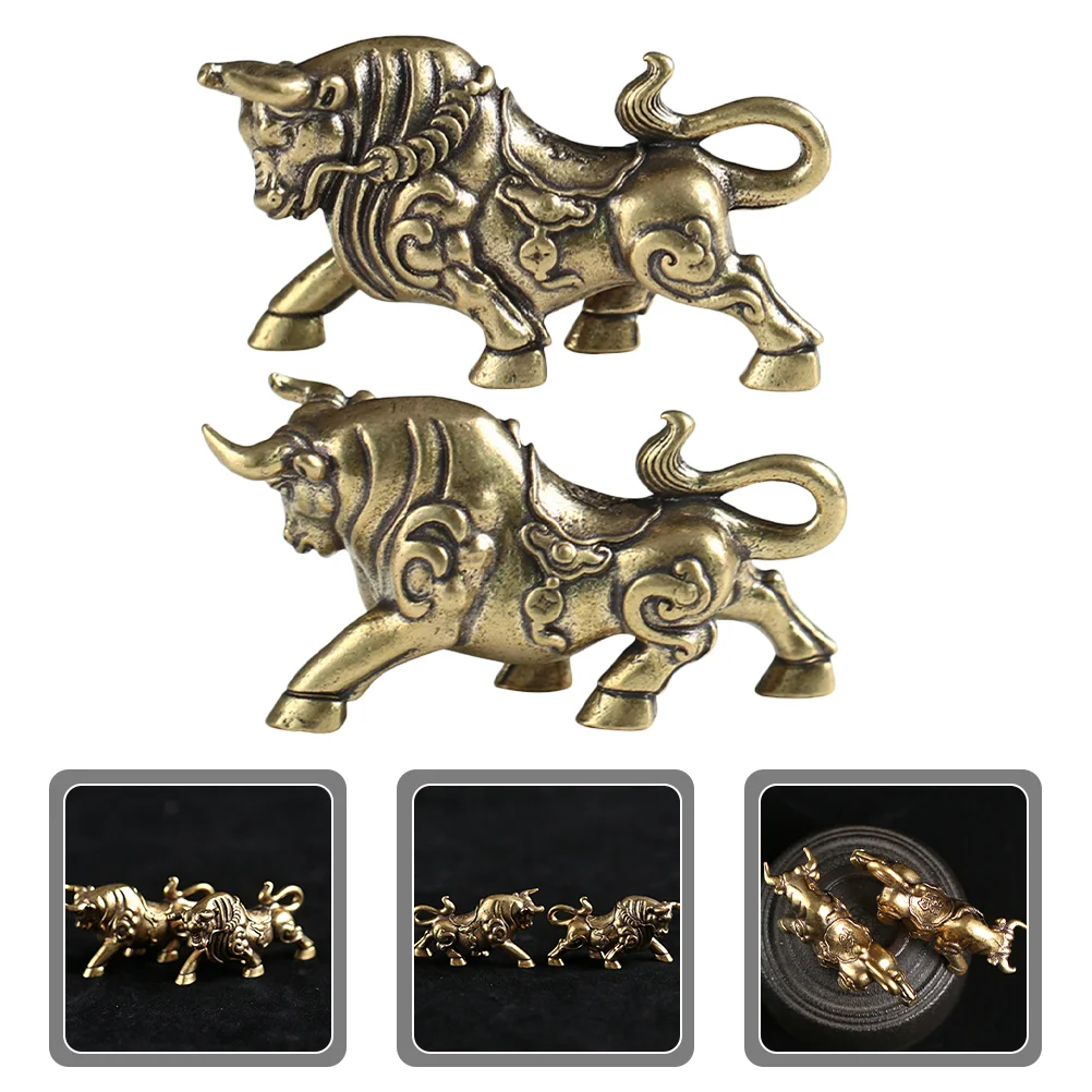 

Office Decor Chinese Style Bull Ornament Statue Left Vintage Adornment Brass Decorative Figurines Sculpture