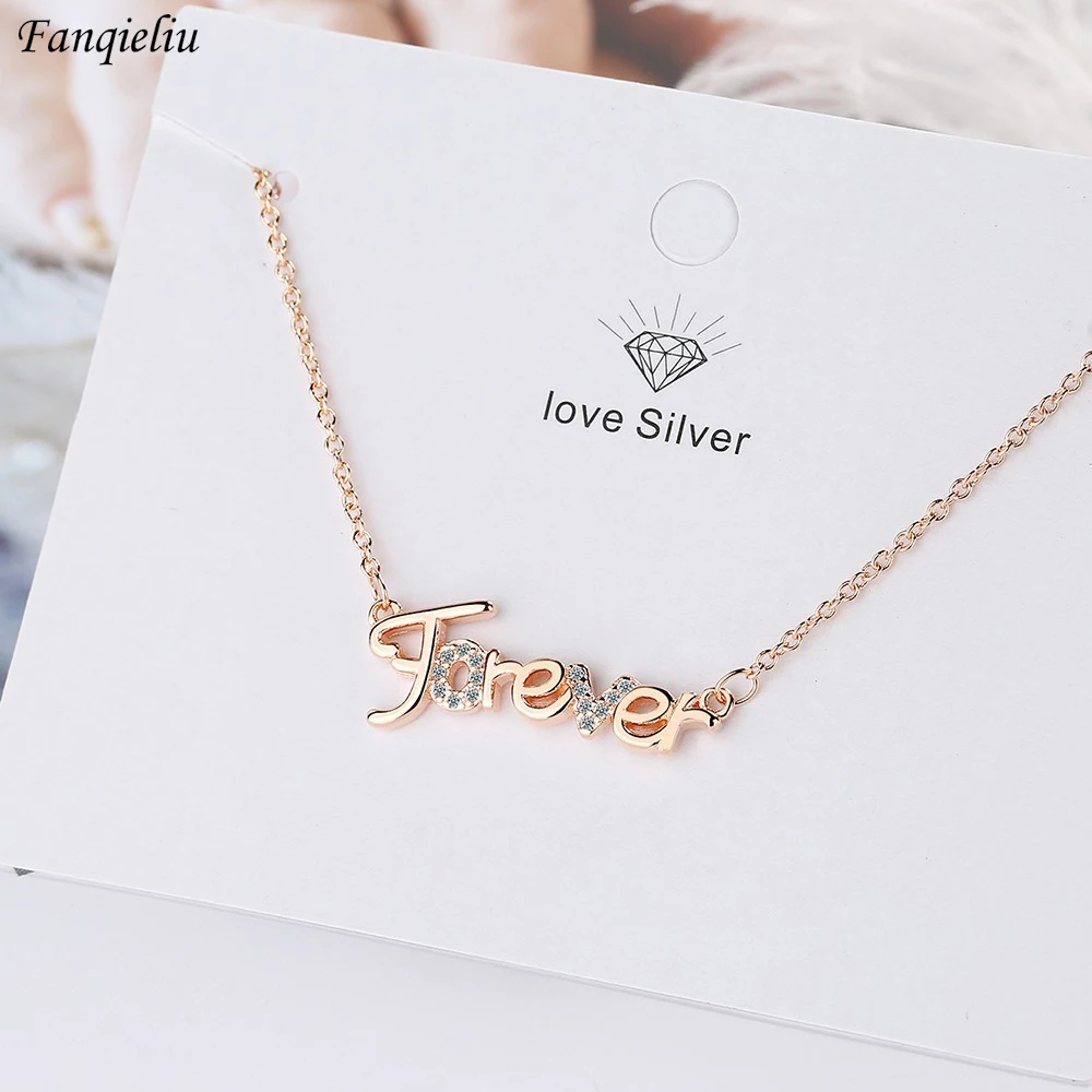 

Fanqieliu Rose Gold Color S925 Stamp Extended Chain Zircon Forever Letter Pendant Necklace For Woman Trendy Jewelry New FQL21329