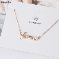 fanqieliu rose gold color s925 stamp extended chain zircon forever letter pendant necklace for woman trendy jewelry new fql21329