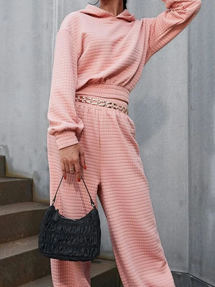 

Женский однотонный свободный костюм с длинным рукавом, весенний повседневный костюм из двух предметов с капюшоном, новый модный ромбовидны...