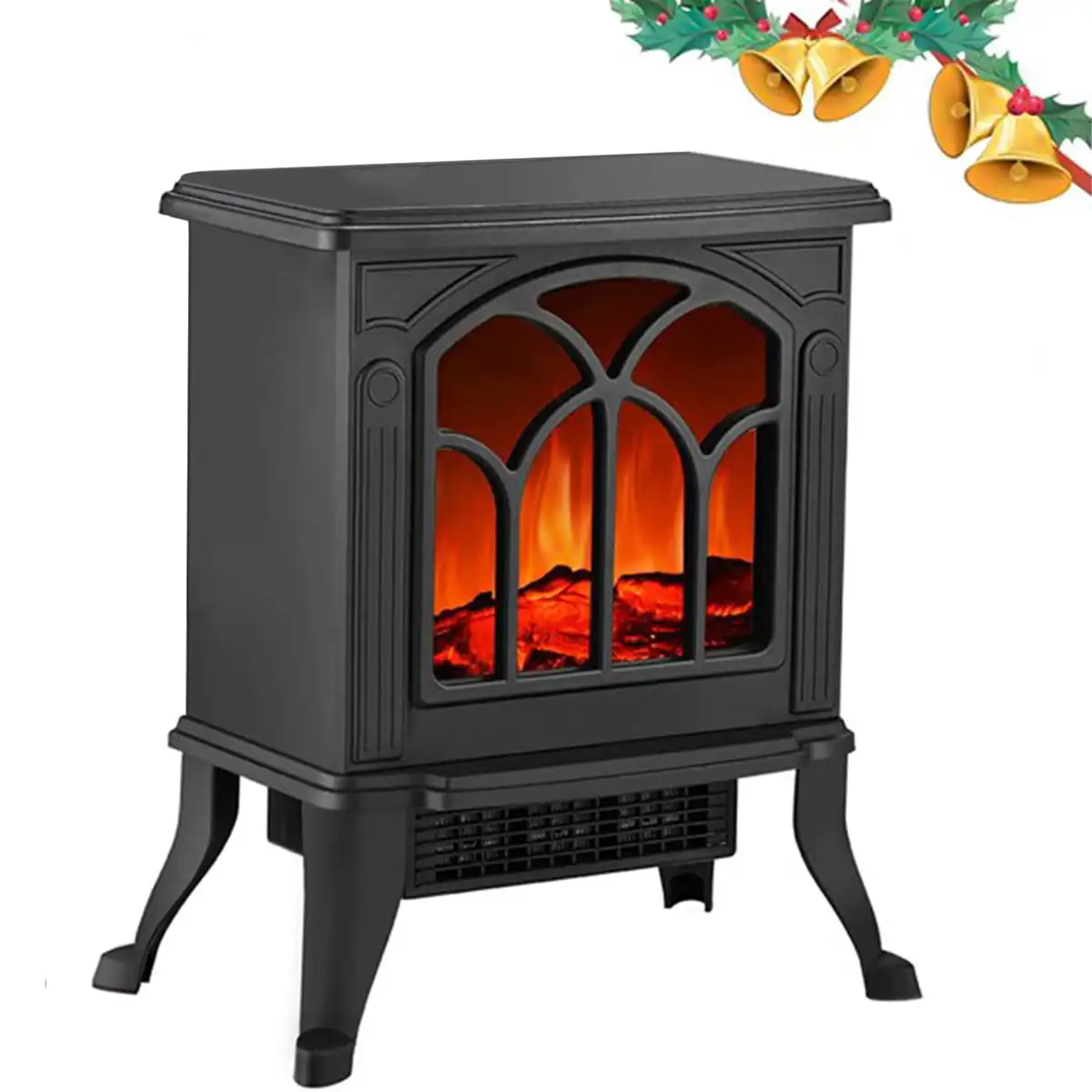 electric fireplace Fireplace Heater Freestanding Fireplace Infrared Space Heater, Black with fire flame
