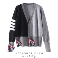 tb knitted sweater cardigan womens striped four bar spring and autumn new loose outer wear age reducing jacket top women