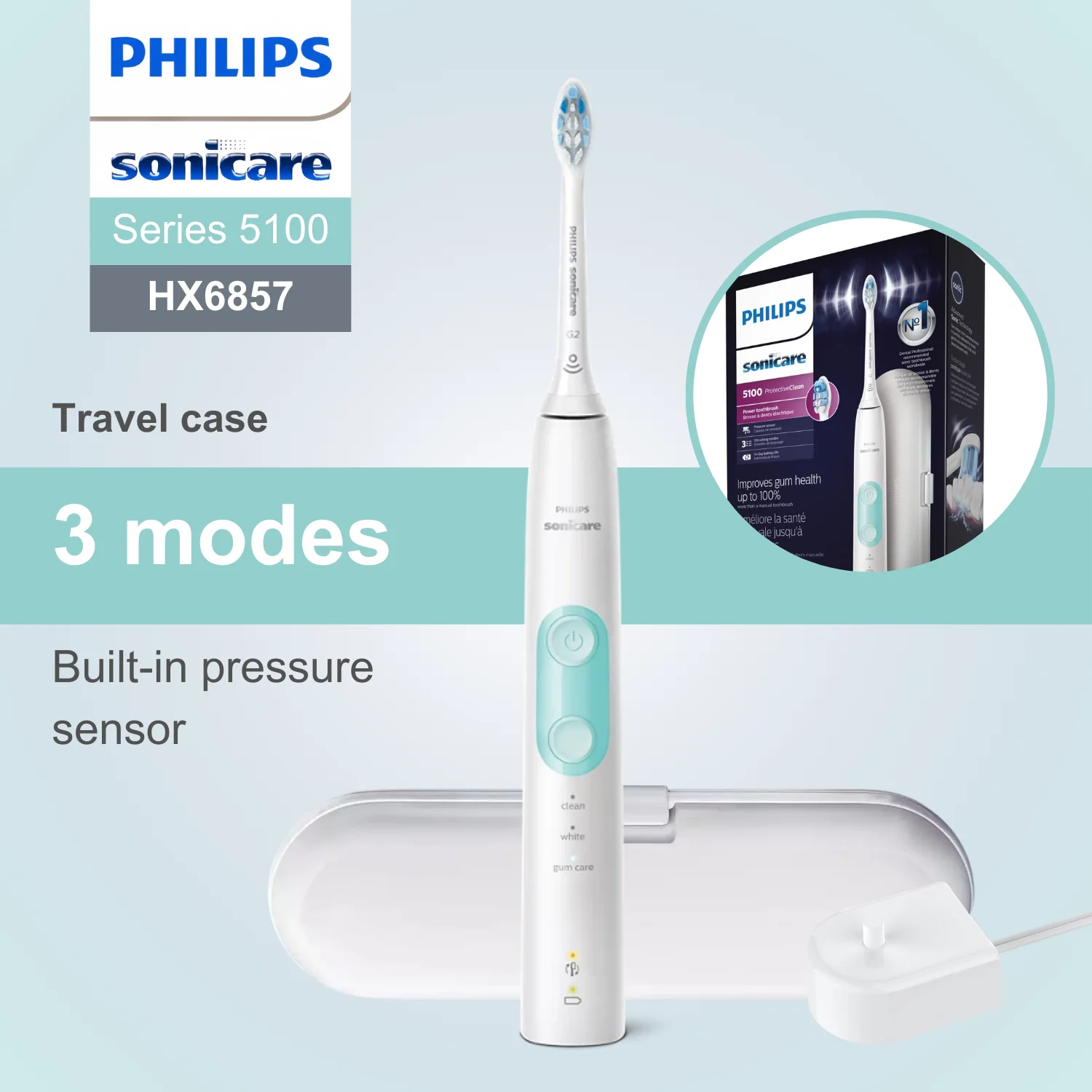 Электрическая зубная щетка Philips Sonicare серии 5100 HX6857 встроенный датчик давления 3