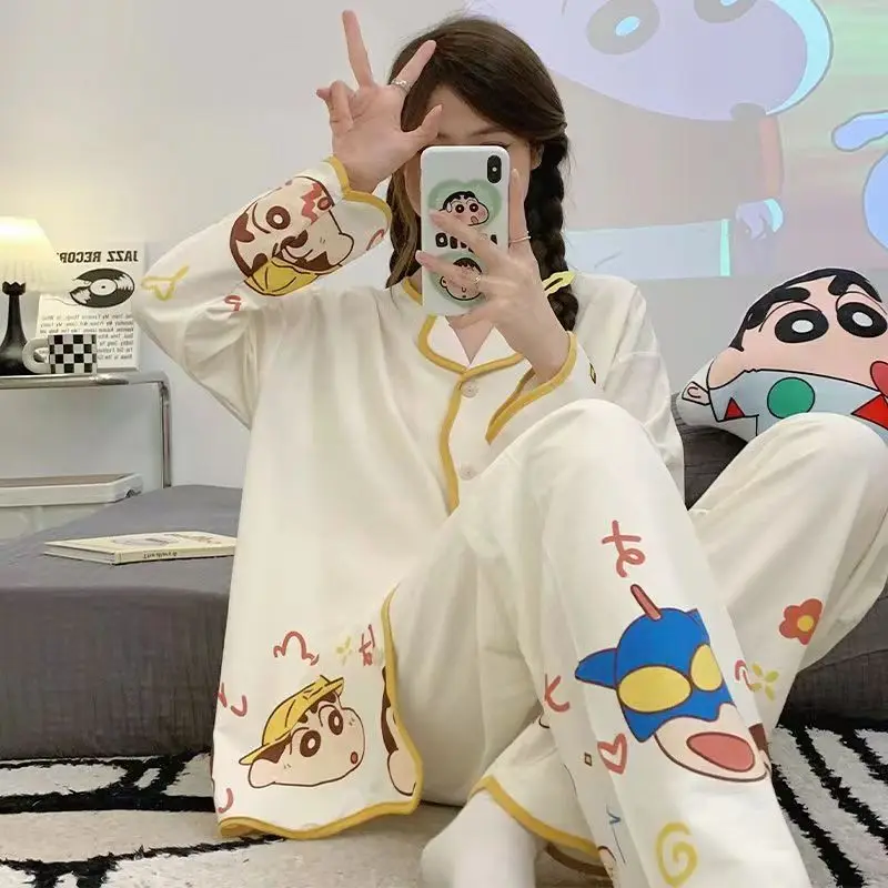 Kawaii Pijamas Set 2 Pieces Long Sleeve Homesuits for Young Girls Women Pyjama Spring Thin Loungwear Casual Female Clothes Ins