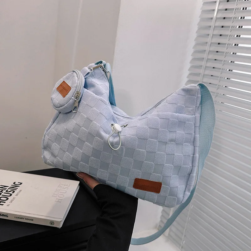 

Сумка через плечо в стиле Харадзюку для колледжа, однотонная вместительная клетчатая сумочка на плечо, милый модный дизайнерский саквояж