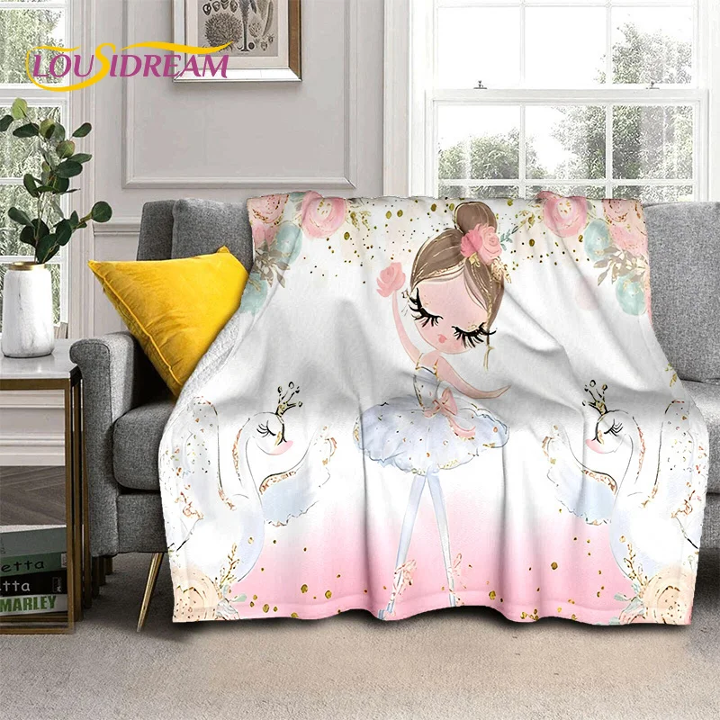 Одеяло детское мягкое в мультяшном стиле балерина мечта сказочный лебедь