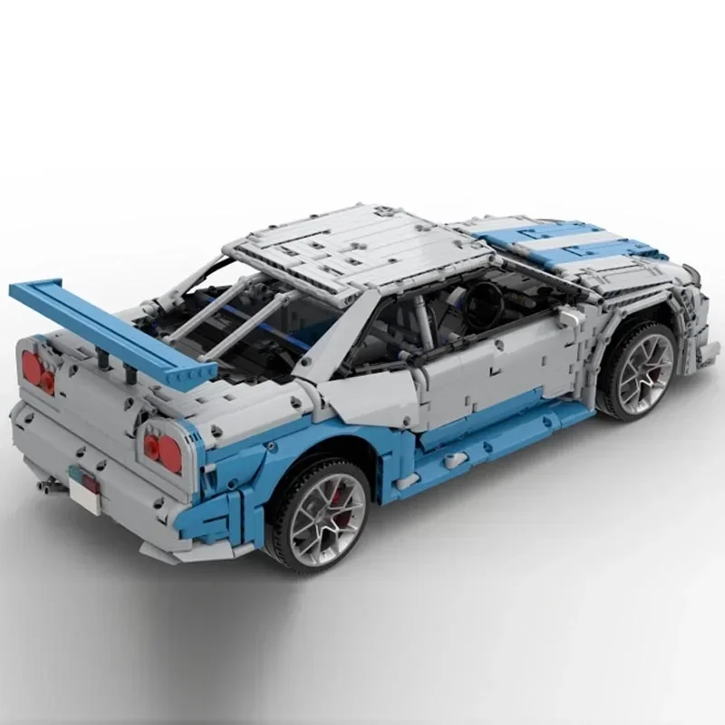 Фото Новый Moc масштаб 1:8 Skyline GT-R R34 суперкар гоночный автомобиль спортивная модель строительный блок кирпичи игрушки для детей подарки на день рождения мальчик №5
