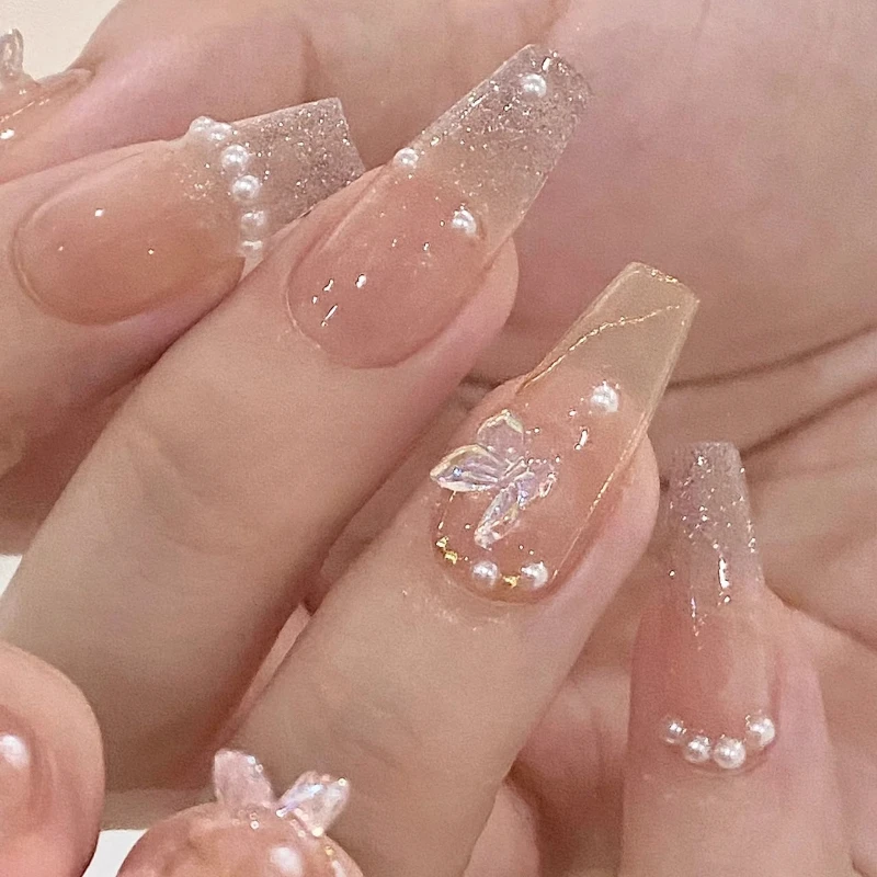 

Artificial Nails,Hand Wearing Nails,Cold Pearl,Broken Diamond,Butterfly Nail Enhancement,Detachable and Durable