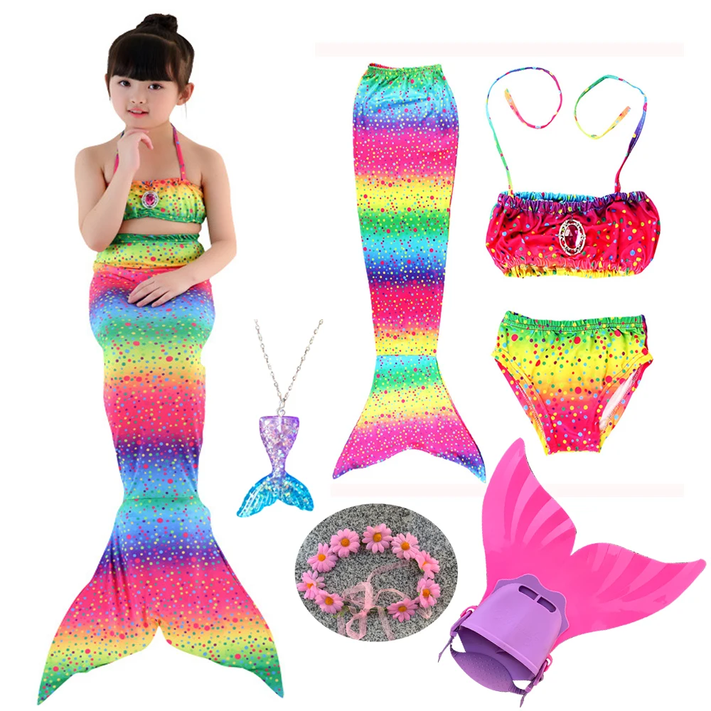 

Summer Girl Mermaid Tail With Monofin Halloween Costume Princess Dress Children's Swimsuit Bikini Bathing Suit for Swim
