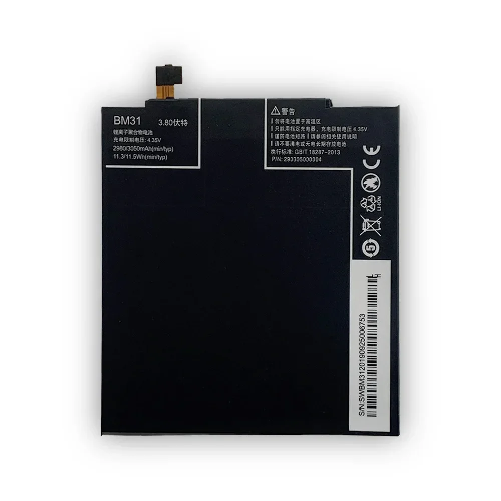BM31 аккумулятор для телефона емкостью 3050 мАч Xiaomi Mi 3 M3 Mi3 внутренняя батарея с