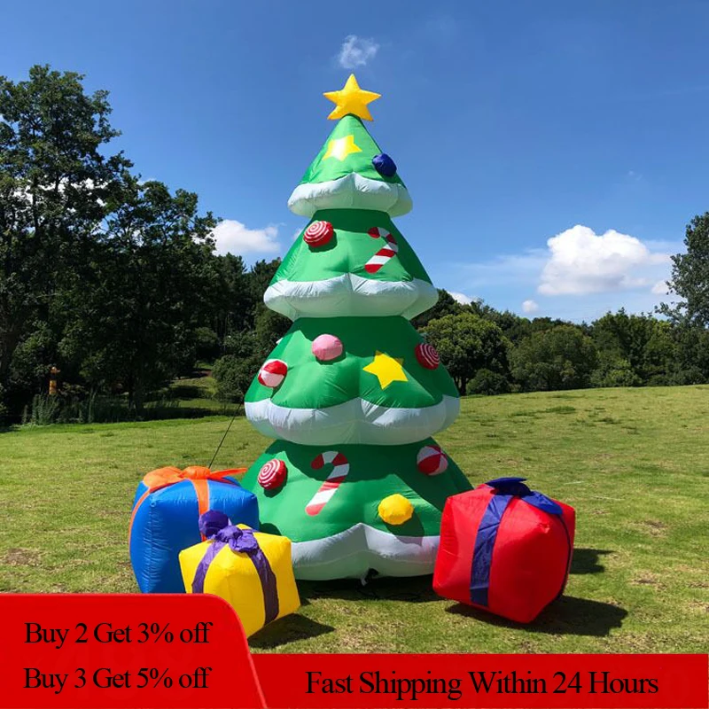 

Christmas Inflatables Tree Airblown Santa Claus Climbing Tree Chased by Puppy Dog Lighted for Home Outdoor Yard Lawn Decorations