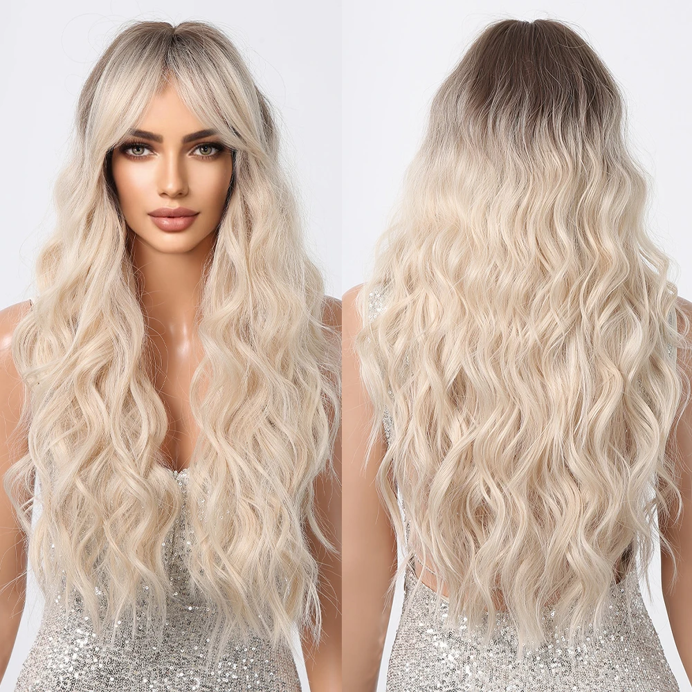 

Synthetic Blonde Cosplay Wig Long Curly Wigs for Women Dark Roots Natural Hair Cosplay Party Daily Wavy Wig Heat Resistant Fibre