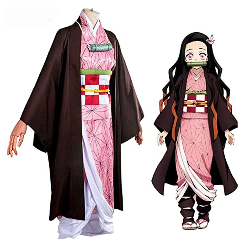 

Demon Slayer Cospaly Brother and Sister Kamado Nezuko Cosplay Costume Outfit Kimono Anime Costume Wig Halloween Costume