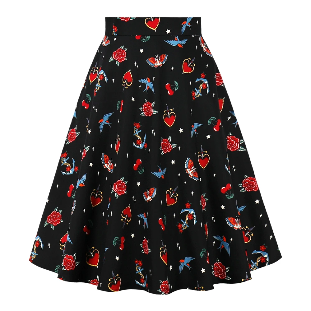 

Женская винтажная хлопковая юбка SISHION Y2K, трапециевидная юбка с принтом черных влюбленных роз в готическом ретро-стиле, летняя женская юбка