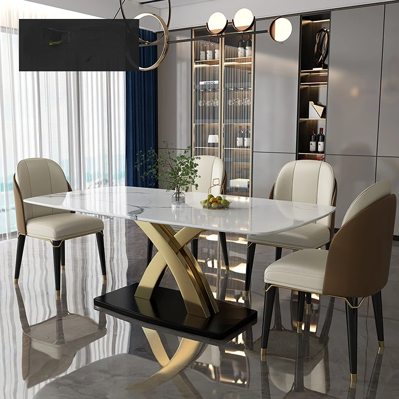 

Итальянский мраморный обеденный стол и стул, прямоугольный креативный дизайн, роскошная мебель
