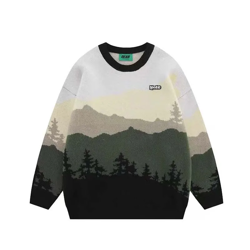 Свитер в японском стиле Мужская жаккардовая трикотажная одежда с круглым